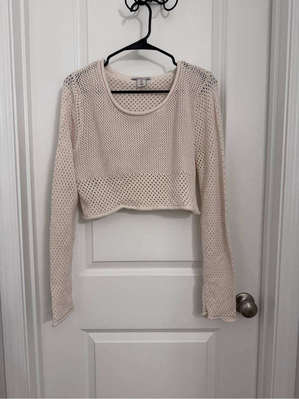 Sincerely Jules Cream Open-Knit Cropped Sweater Top